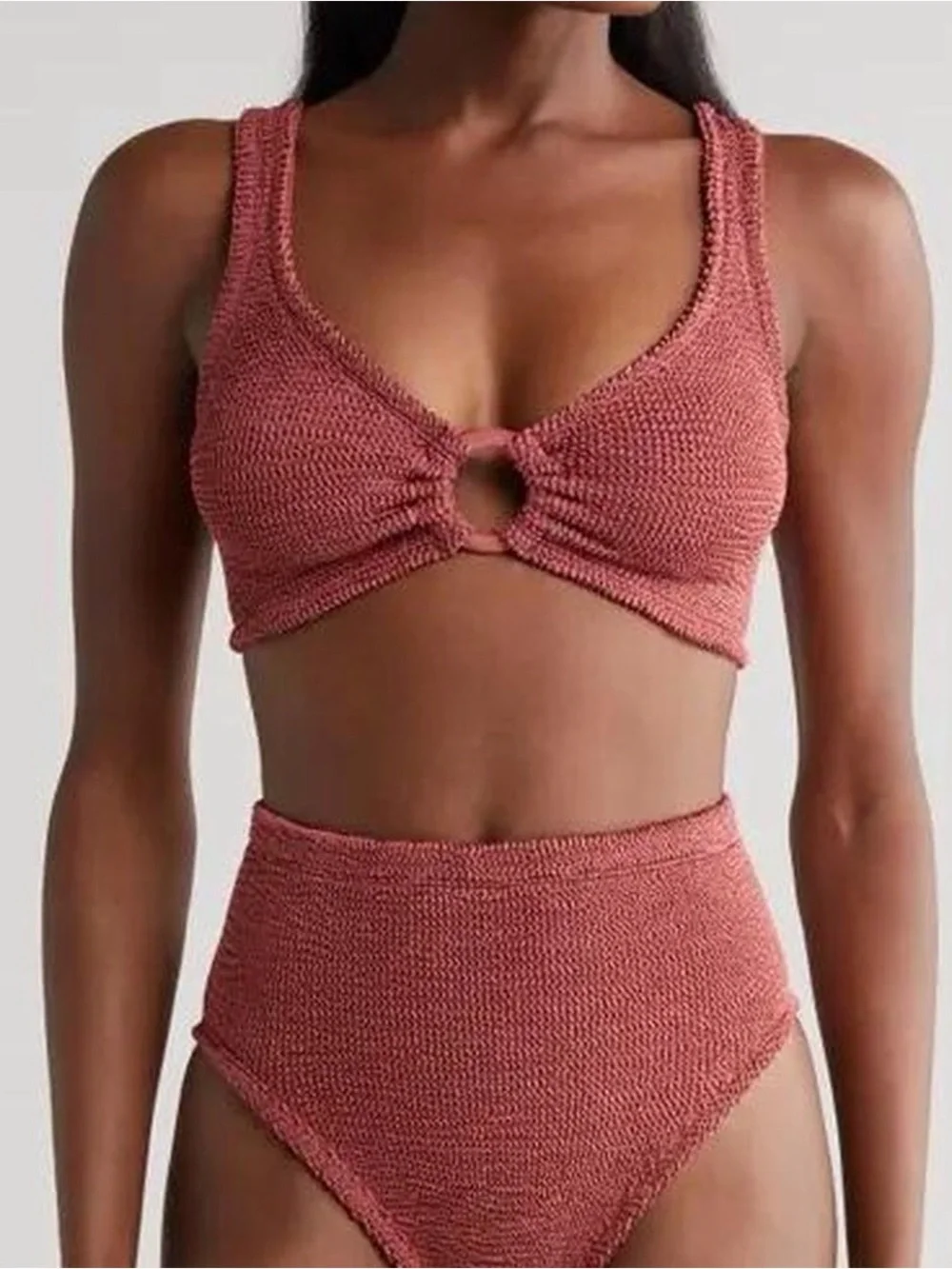 Hunza G Nadine Two-Piece Bikini Set in Metallic Rosewood